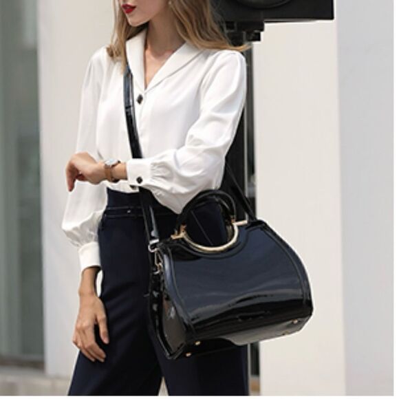 ♥️ Women's Handbags Designer Purses Satchel 
Structured Shoulder black patent - Picture 6 of 16